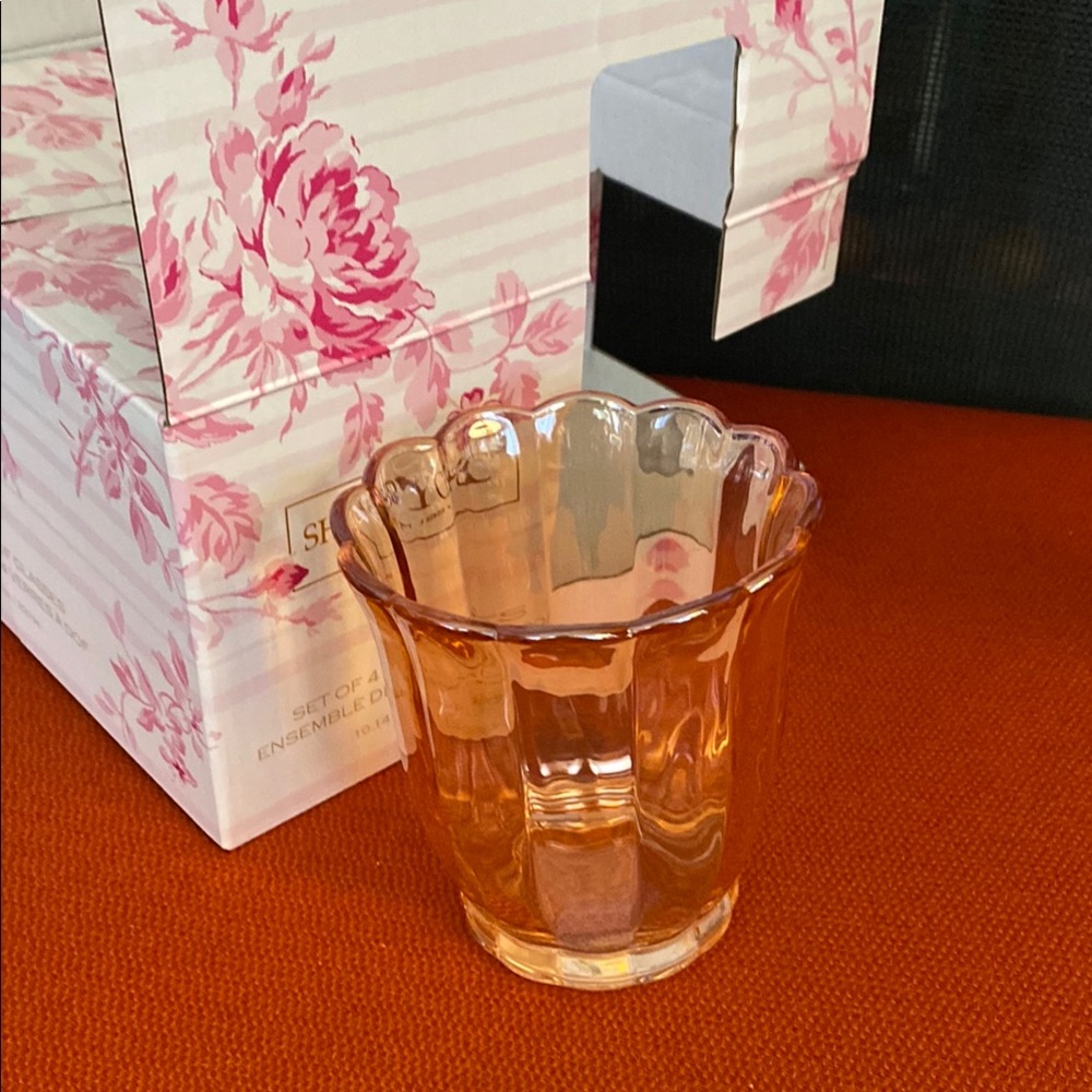 Elegant Scalloped Edged Pink DOF Glass Glasses by Shabby Chic 10.14 oz NIB